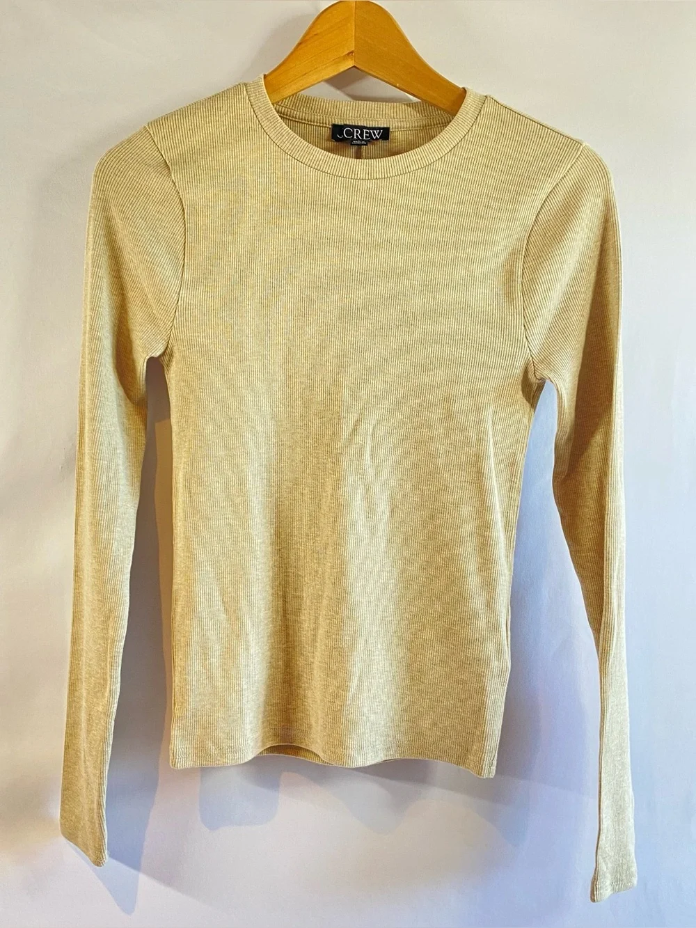 J. Crew Heather Oatmeal Long Sleeve Crew Neck Top Back Seam, Size S
